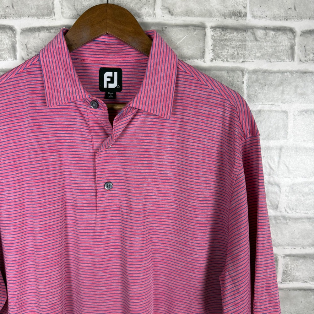 FootJoy Mens Large Hot Pink Blue Micro Stripe Short Sleeve Golf Polo Shirt FJ